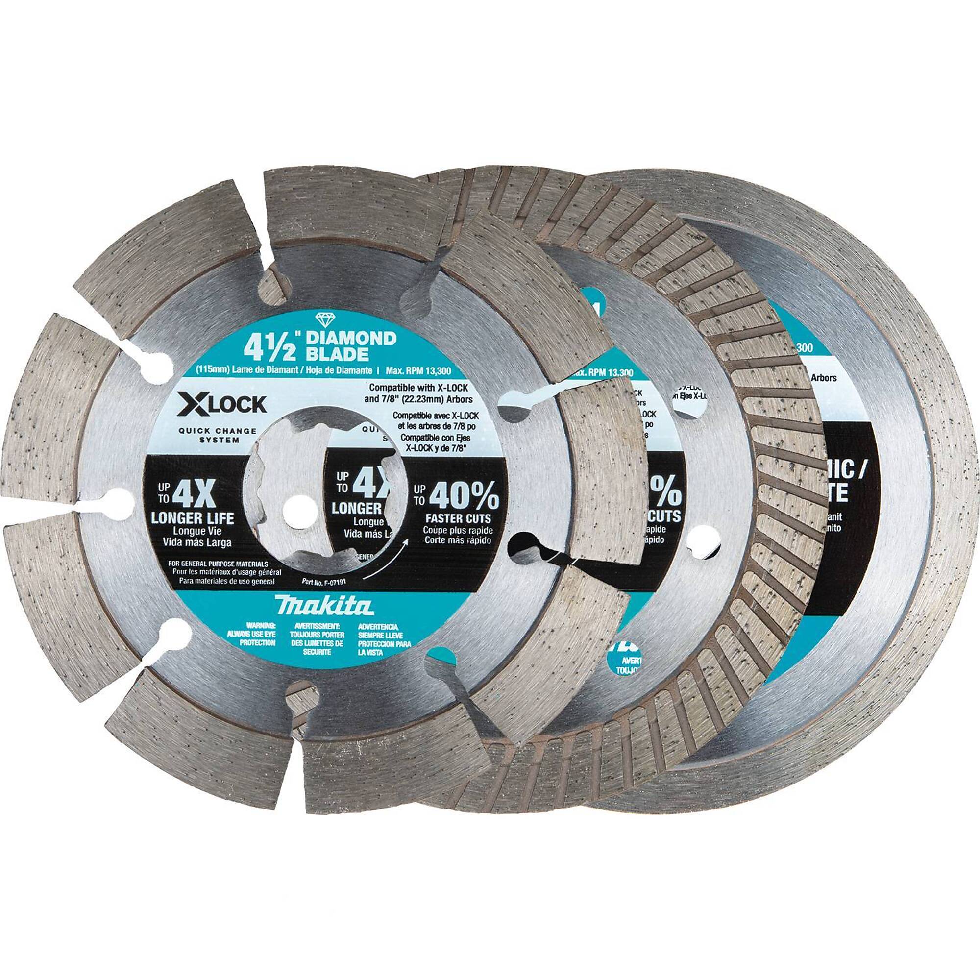 Makita® X-Lock 4-1/2" Diamond Blade Variety Pack For Masonry Cutting, 3/Pc, Model# E-12647